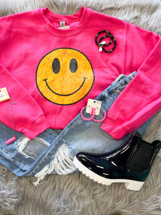 Hot Pink Smiley Sweatshirt