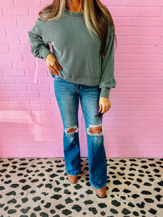 Dark Wash Flare Distressed Jeans