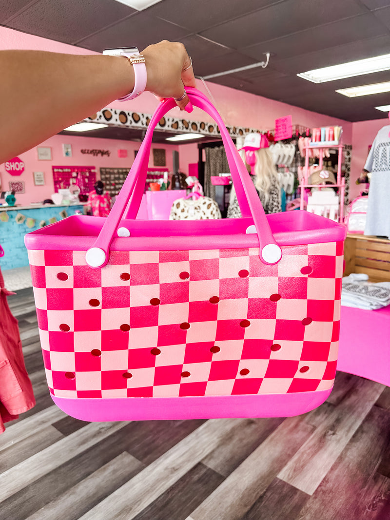 Pink Checkered Rubber Tote