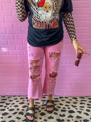 Pink High Rise Vintage Cropped Flare Jeans