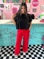 Wide Leg Fleece Sweats- Red