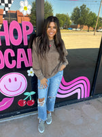Acid Wash Oversized Pullover- Brown