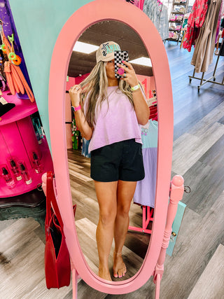 Raw Edge Short Sleeve Top- Lavender