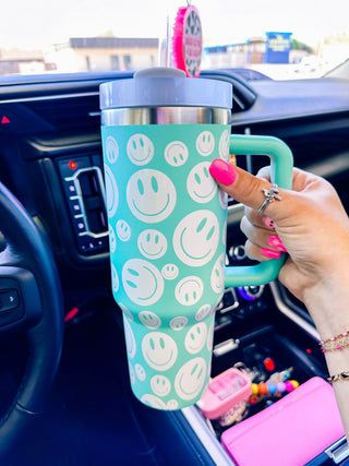 40oz Mint Smiley Tumbler