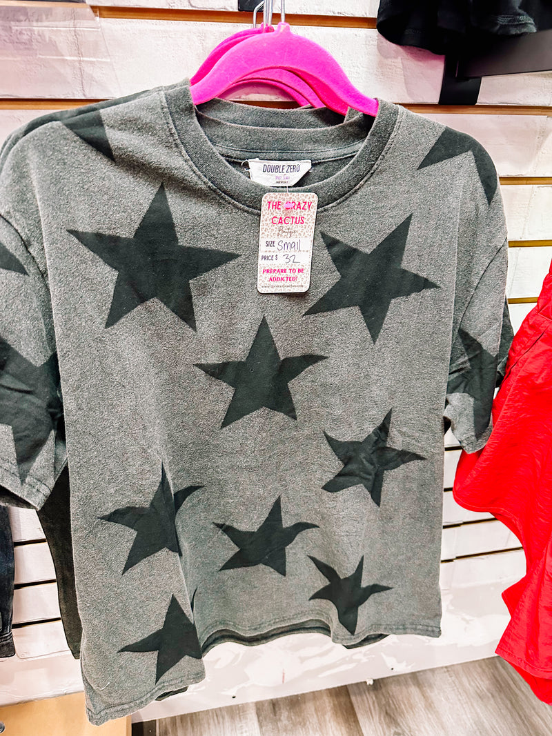 Black Oversized Washed Star Top
