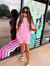 Hot Pink/White Checkered Matching Short Set