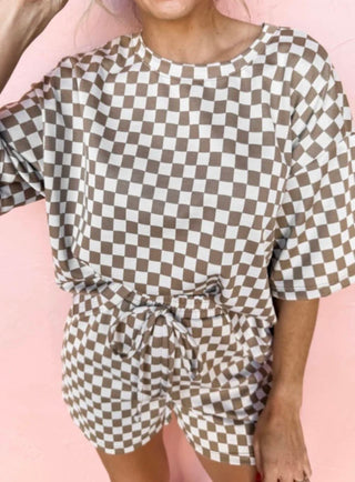 Plus Size Tan Checkered Matching Set