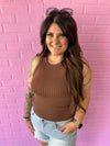 Seamless Ribbed Tank Top- Brown
