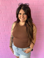 Seamless Ribbed Tank Top- Brown