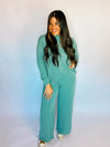 Ribbed Mock Neck Long Sleeve Set - Teal