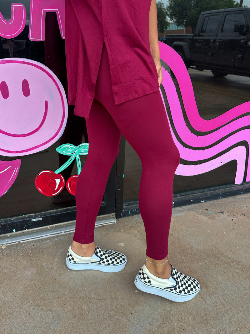 Buttery Soft Matching Top & Legging Set- Burgundy