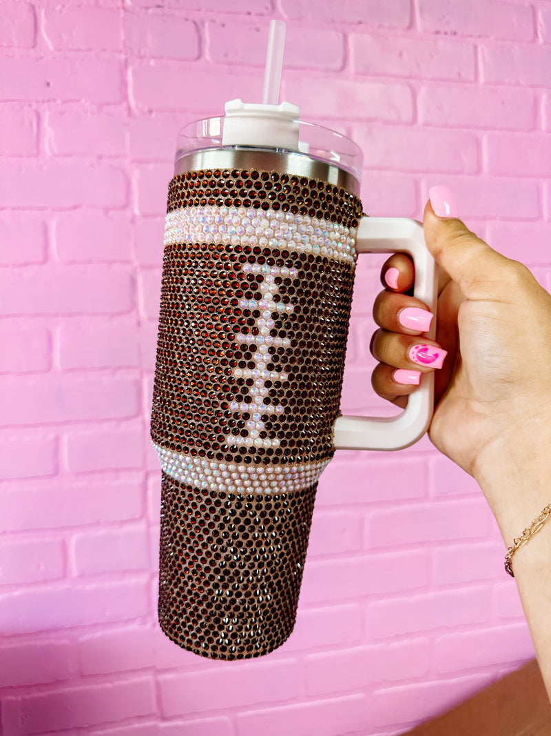 40oz Bling Football Tumbler- BROWN