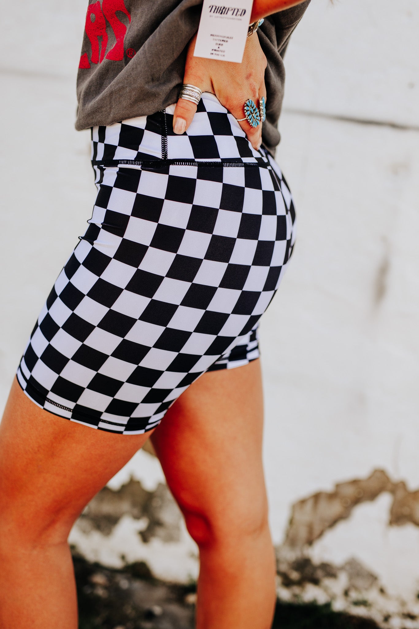The Crazy Cactus High Waisted Checkered Biker Shorts