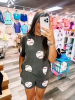 Black Ribbed Sequin Baseball Matching Set