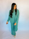 Ribbed Mock Neck Long Sleeve Set - Teal