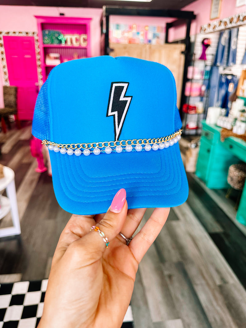 Blue Lightning Bolt Trucker with Double Chain