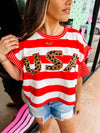 Stripe USA Top With Ruffle Sleeves