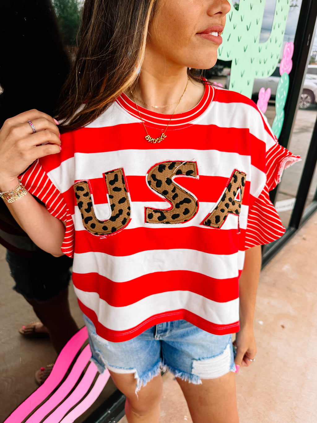 Stripe USA Top With Ruffle Sleeves