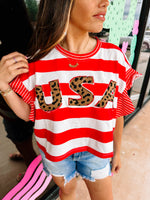 Stripe USA Top With Ruffle Sleeves