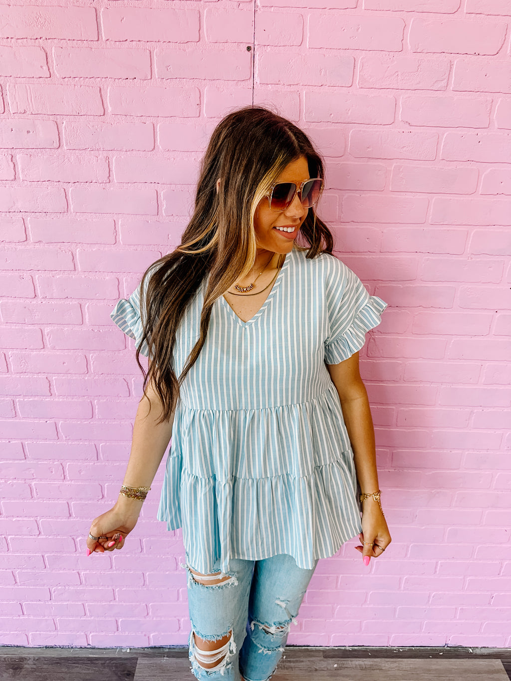 Blue Parallel Stripe Top