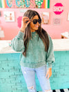 Acid Wash Oversized Fleece Pullover- Forest Green