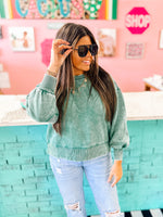 Acid Wash Oversized Fleece Pullover- Forest Green