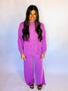 Ribbed Mock Neck Long Sleeve Set - Purple