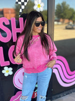 Acid Wash Oversized Fleece Pullover- Pink