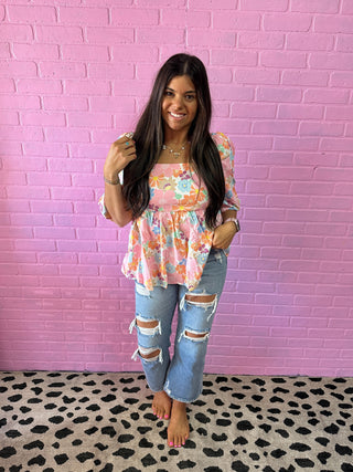 Floral Puff Sleeve Babydoll Top