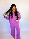 Ribbed Mock Neck Long Sleeve Set - Purple