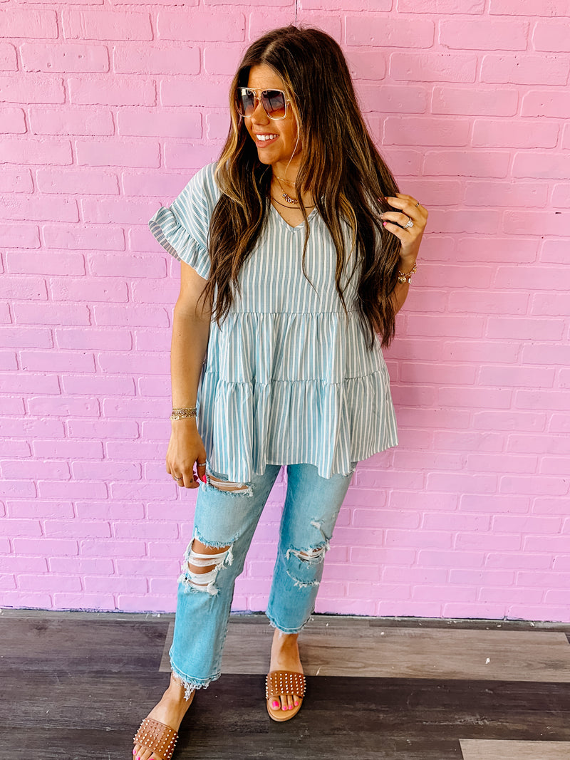 Blue Parallel Stripe Top
