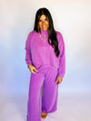 Ribbed Mock Neck Long Sleeve Set - Purple