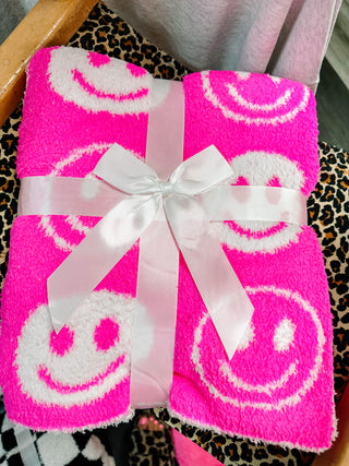 Cozy Neon Pink Smiley Blanket