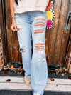 Heavy Distressed High Rise Flare Jeans