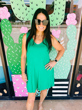 Solid Kelly Green V-Neck Dress