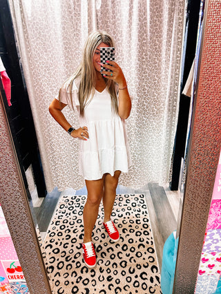 Ruffled Tiered Sleeve Dress- Ivory