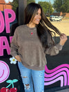 Acid Wash Oversized Pullover- Brown