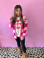 Pink Checkered Cardigan