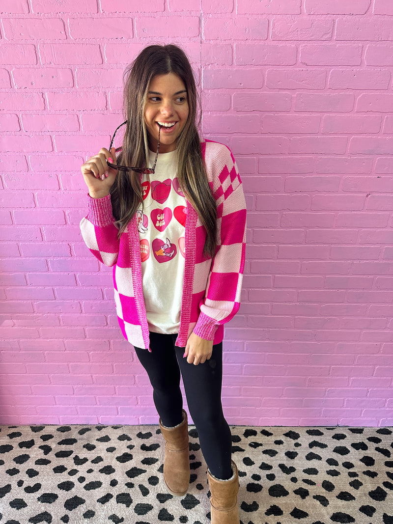 Pink Checkered Cardigan