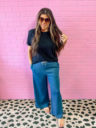 Wide Leg Scuba Sweats- Dusty Blue