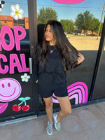 Ribbed Long Sleeve Matching Set- Black