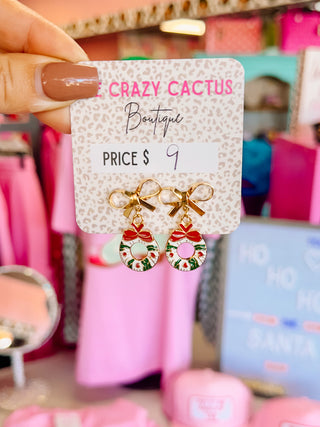 Christmas Wreath Earrings With Bows