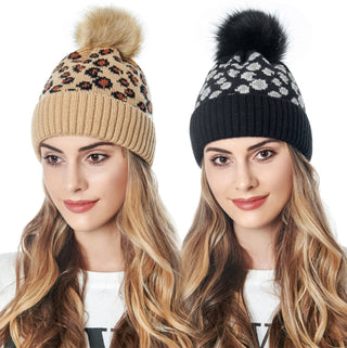 Leopard Pom Beanies