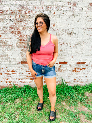 V-Neck Ribbed Cami- ROSE