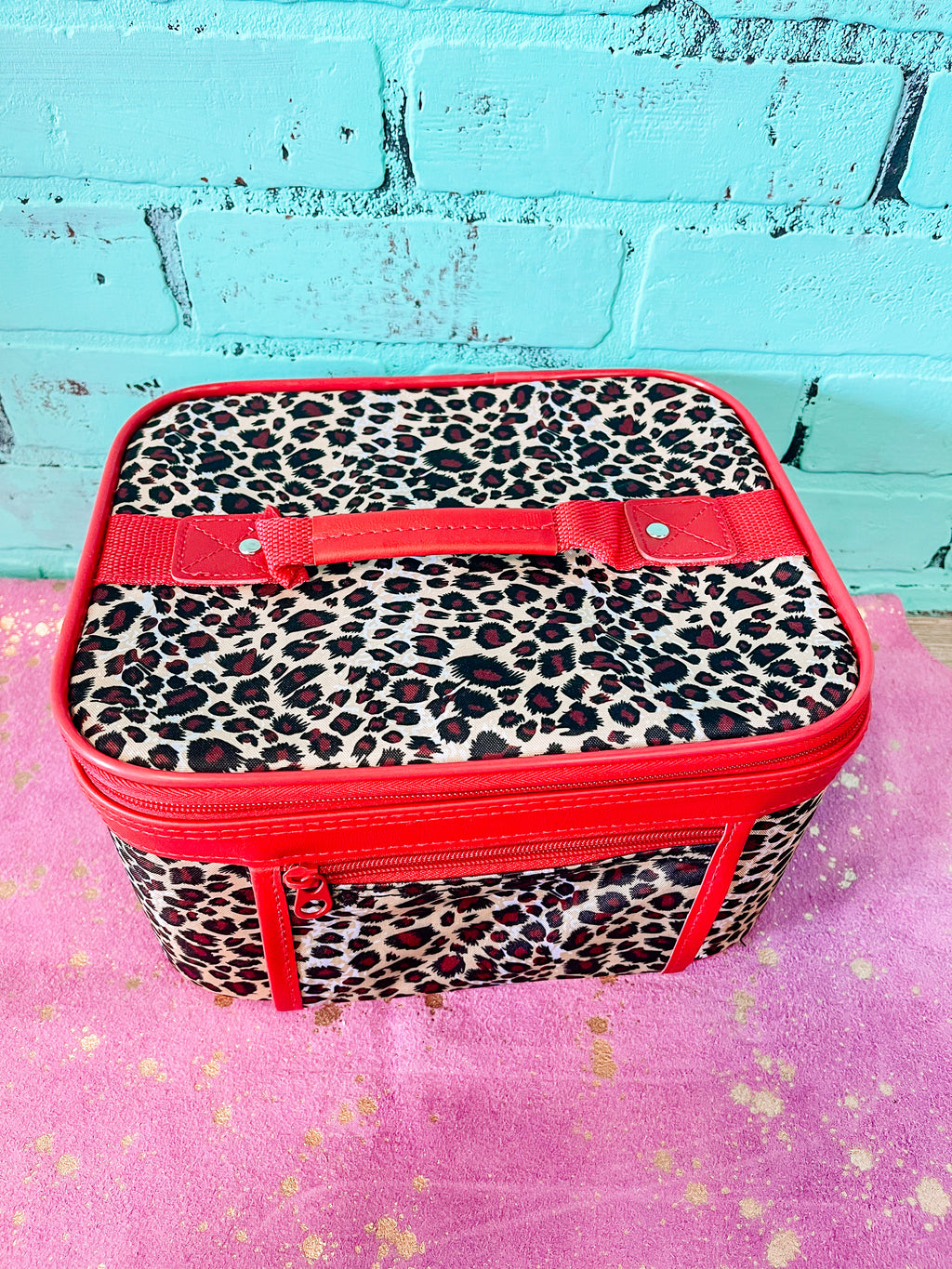 Leopard with Red Makeup Case - Large